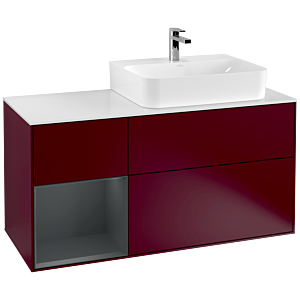 Villeroy und Boch Finion Waschtischunterschrank G141HGHB 120cm, Abdeckplatte white matt, Emotion, Regal links Midnight Blue Matt Lacquer, Peony Matt