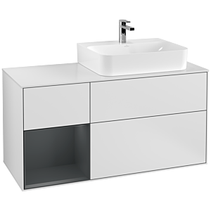 Villeroy und Boch Finion Waschtischunterschrank G141HGMT 120cm, Abdeckplatte white matt, Emotion, Regal links Midnight Blue Matt Lacquer, White matt lacquer