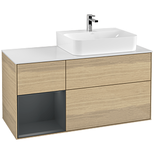 Villeroy und Boch Finion Waschtischunterschrank G141HGPC 120cm, Abdeckplatte white matt, Emotion, Regal links Midnight Blue Matt Lacquer, Oak Veneer