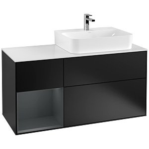 Villeroy und Boch Finion Waschtischunterschrank G141HGPD 120cm, Abdeckplatte white matt, Emotion, Regal links Midnight Blue Matt Lacquer, Black matt lacquer