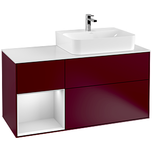 Villeroy et Boch Finion Villeroy et Boch G141MTHB 120cm, plaque de recouvrement blanc mat, Emotion, étagère gauche laqué blanc mat, Peony Matt