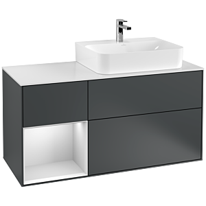 Villeroy und Boch Finion Waschtischunterschrank G141MTHG 120cm, Abdeckplatte white matt, Emotion, Regal links White matt lacquer, Midnight Blue Matt Lacquer