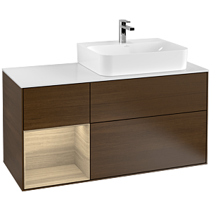 Villeroy und Boch Finion Waschtischunterschrank G141PCGN 120cm, Abdeckplatte white matt, Emotion, Regal links Oak Veneer, Walnut veneer