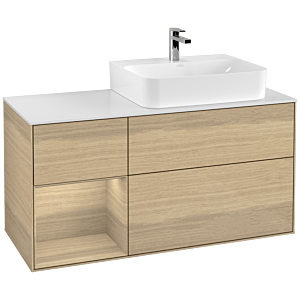 Villeroy und Boch Finion Waschtischunterschrank G141PCPC 120cm, Abdeckplatte white matt, Emotion, Regal links Oak Veneer, Oak Veneer