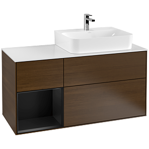 Villeroy et Boch Finion Villeroy et Boch G141PDGN 120cm, plaque de recouvrement blanc mat, Emotion, étagère gauche laqué noir mat, placage noyer