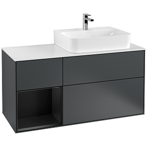 Villeroy und Boch Finion Waschtischunterschrank G141PDHG 120cm, Abdeckplatte white matt, Emotion, Regal links Black matt lacquer, Midnight Blue Matt Lacquer