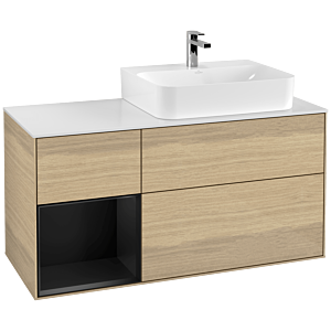 Villeroy und Boch Finion Waschtischunterschrank G141PDPC 120cm, Abdeckplatte white matt, Emotion, Regal links Black matt lacquer, Oak Veneer