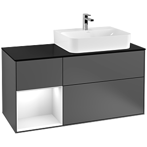 Villeroy and Boch Finion Villeroy and Boch Finion G142GFGK 120cm, cover plate black matt, Emotion, shelf left glossy white lacquer, anthracite matt