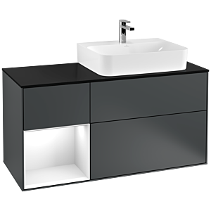 Villeroy und Boch Finion Waschtischunterschrank G142GFHG 120cm, Abdeckplatte black matt, Emotion, Regal links Glossy white lacquer, Midnight Blue Matt Lacquer