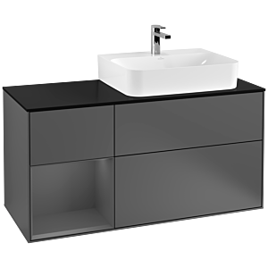 Villeroy und Boch Finion Waschtischunterschrank G142GKGK 120cm, Abdeckplatte black matt, Emotion, Regal links Anthracite matt, Anthracite matt