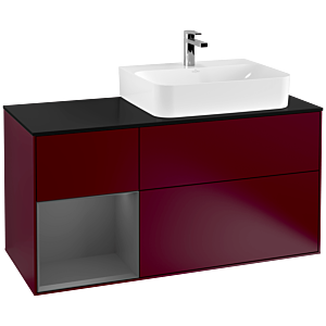 Villeroy und Boch Finion Waschtischunterschrank G142GKHB 120cm, Abdeckplatte black matt, Emotion, Regal links Anthracite matt, Peony Matt