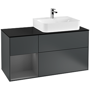 Villeroy und Boch Finion Waschtischunterschrank G142GKHG 120cm, Abdeckplatte black matt, Emotion, Regal links Anthracite matt, Midnight Blue Matt Lacquer