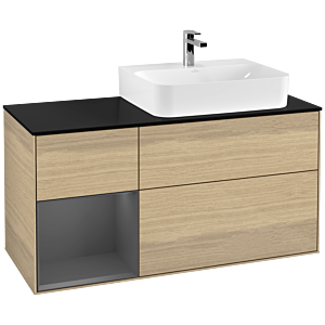 Villeroy und Boch Finion Waschtischunterschrank G142GKPC 120cm, Abdeckplatte black matt, Emotion, Regal links Anthracite matt, Oak Veneer