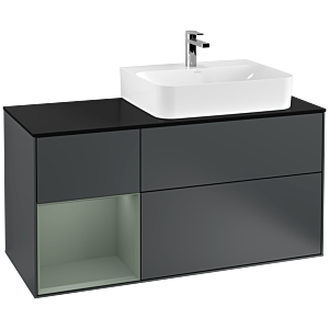 Villeroy und Boch Finion Waschtischunterschrank G142GMHG 120cm, Abdeckplatte black matt, Emotion, Regal links Olive Matt Lacquer, Midnight Blue Matt Lacquer