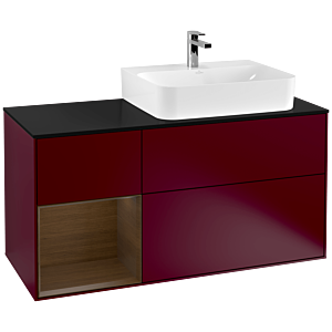 Villeroy und Boch Finion Waschtischunterschrank G142GNHB 120cm, Abdeckplatte black matt, Emotion, Regal links Walnut veneer, Peony Matt