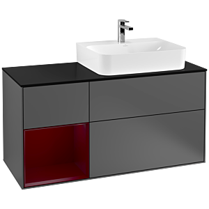 Villeroy und Boch Finion Waschtischunterschrank G142HBGK 120cm, Abdeckplatte black matt, Emotion, Regal links Peony, Anthracite matt