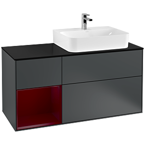 Villeroy und Boch Finion Waschtischunterschrank G142HBHG 120cm, Abdeckplatte black matt, Emotion, Regal links Peony, Midnight Blue Matt Lacquer