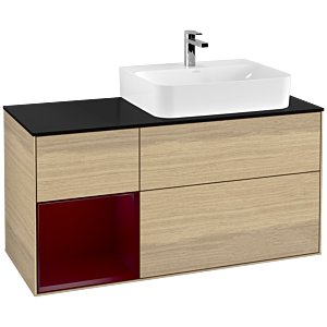 Villeroy und Boch Finion Waschtischunterschrank G142HBPC 120cm, Abdeckplatte black matt, Emotion, Regal links Peony, Oak Veneer