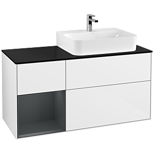Villeroy and Boch Finion Villeroy and Boch Finion G142HGGF 120cm, cover plate black matt, Emotion, shelf left Midnight Blue Matt Lacquer , Glossy white lacquer