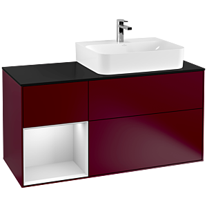 Villeroy und Boch Finion Waschtischunterschrank G142MTHB 120cm, Abdeckplatte black matt, Emotion, Regal links White matt lacquer, Peony Matt