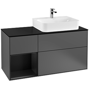 Villeroy and Boch Finion Villeroy and Boch Finion G142PDGK 120cm, cover plate black matt, Emotion, shelf on the left black matt lacquer, anthracite matt