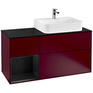 Villeroy und Boch Finion Waschtischunterschrank G142PDHB 120cm, Abdeckplatte black matt, Emotion, Regal links Black matt lacquer, Peony Matt