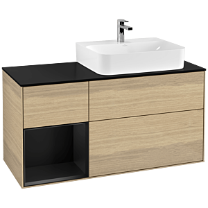 Villeroy und Boch Finion Waschtischunterschrank G142PDPC 120cm, Abdeckplatte black matt, Emotion, Regal links Black matt lacquer, Oak Veneer