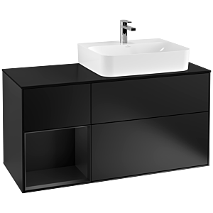 Villeroy und Boch Finion Waschtischunterschrank G142PDPD 120cm, Abdeckplatte black matt, Emotion, Regal links Black matt lacquer, Black matt lacquer