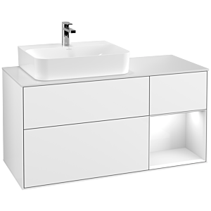 Villeroy et Boch Finion Villeroy et Boch G151GFGF 120cm, plaque de finition blanc mat, Emotion, étagère à gauche laqué blanc brillant, laqué blanc brillant