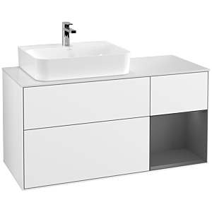 Villeroy und Boch Finion Waschtischunterschrank G151GKGF 120cm, Abdeckplatte white matt, Emotion, Regal links Anthracite matt, Glossy white lacquer