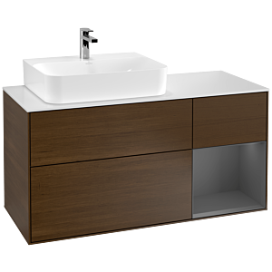 Villeroy et Boch Finion Villeroy et Boch G151GKGN 120cm, plaque de recouvrement blanc mat, Emotion, étagère gauche Anthracite mat, placage noyer
