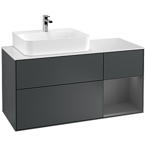 Villeroy und Boch Finion Waschtischunterschrank G151GKHG 120cm, Abdeckplatte white matt, Emotion, Regal links Anthracite matt, Midnight Blue Matt Lacquer