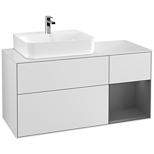 Villeroy et Boch Finion Villeroy et Boch G151GKMT 120cm, plaque de recouvrement blanc mat, Emotion, étagère gauche anthracite mat, laqué blanc mat