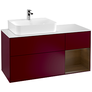 Villeroy und Boch Finion Waschtischunterschrank G151GNHB 120cm, Abdeckplatte white matt, Emotion, Regal links Walnut veneer, Peony Matt