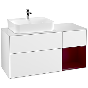Villeroy und Boch Finion Waschtischunterschrank G151HBGF 120cm, Abdeckplatte white matt, Emotion, Regal links Peony, Glossy white lacquer