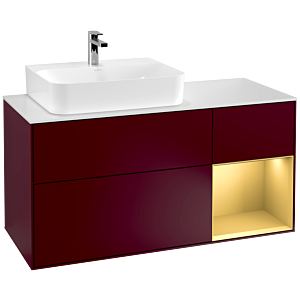 Villeroy und Boch Finion Waschtischunterschrank G151HFHB 120cm, Abdeckplatte white matt, Emotion, Regal links Gold matt, Peony Matt