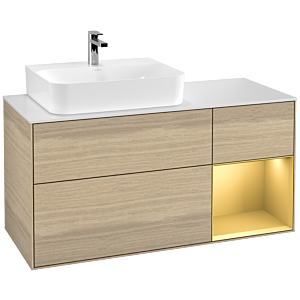 Villeroy et Boch Finion Villeroy et Boch G151HFPC 120cm, plaque de recouvrement blanc mat, Emotion, étagère gauche or mat, Oak Veneer