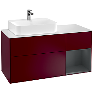 Villeroy und Boch Finion Waschtischunterschrank G151HGHB 120cm, Abdeckplatte white matt, Emotion, Regal links Midnight Blue Matt Lacquer, Peony Matt