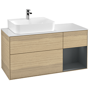 Villeroy and Boch Finion Villeroy and Boch Finion G151HGPC 120cm, cover plate matt white, emotion, shelf on the left Midnight Blue Matt Lacquer , Oak Veneer
