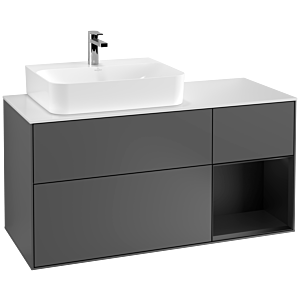 Villeroy und Boch Finion Waschtischunterschrank G151PDGK 120cm, Abdeckplatte white matt, Emotion, Regal links Black matt lacquer, Anthracite matt