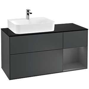 Villeroy und Boch Finion Waschtischunterschrank G152GKHG 120cm, Abdeckplatte black matt, Emotion, Regal links Anthracite matt, Midnight Blue Matt Lacquer