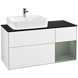 Villeroy et Boch Finion Villeroy et Boch G152GMGF 120cm, plaque de finition noir mat, Emotion, étagère gauche Olive Matt Lacquer , laqué blanc brillant
