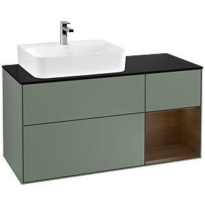 Villeroy and Boch Finion Villeroy and Boch Finion G152GNGM 120cm, cover plate black matt, Emotion, shelf left Walnut veneer, Olive Matt Lacquer