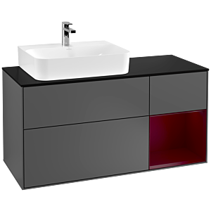 Villeroy und Boch Finion Waschtischunterschrank G152HBGK 120cm, Abdeckplatte black matt, Emotion, Regal links Peony, Anthracite matt