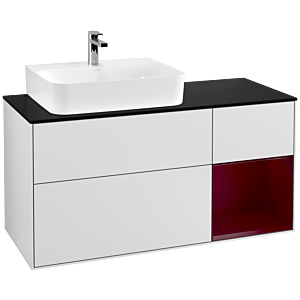 Villeroy und Boch Finion Waschtischunterschrank G152HBMT 120cm, Abdeckplatte black matt, Emotion, Regal links Peony, White matt lacquer