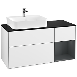 Villeroy et Boch Finion Villeroy et Boch G152HGGF 120cm, plaque de finition noir mat, Emotion, étagère à gauche Midnight Blue Matt Lacquer , Laque blanc brillant