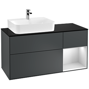Villeroy und Boch Finion Waschtischunterschrank G152MTHG 120cm, Abdeckplatte black matt, Emotion, Regal links White matt lacquer, Midnight Blue Matt Lacquer