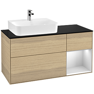 Villeroy und Boch Finion Waschtischunterschrank G152MTPC 120cm, Abdeckplatte black matt, Emotion, Regal links White matt lacquer, Oak Veneer
