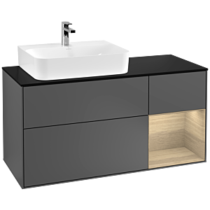 Villeroy und Boch Finion Waschtischunterschrank G152PCGK 120cm, Abdeckplatte black matt, Emotion, Regal links Oak Veneer, Anthracite matt