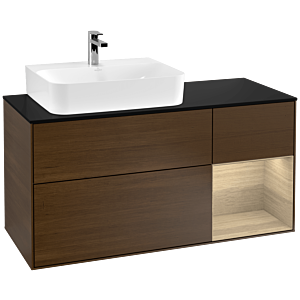 Villeroy und Boch Finion Waschtischunterschrank G152PCGN 120cm, Abdeckplatte black matt, Emotion, Regal links Oak Veneer, Walnut veneer